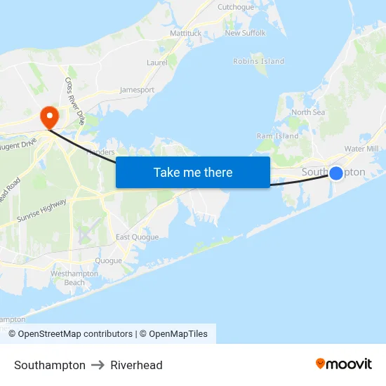 Southampton to Riverhead map