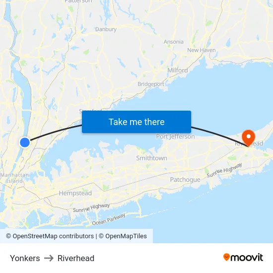 Yonkers to Riverhead map