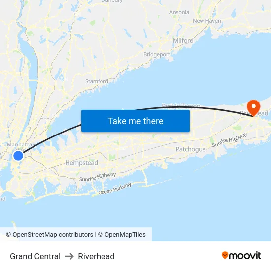 Grand Central to Riverhead map