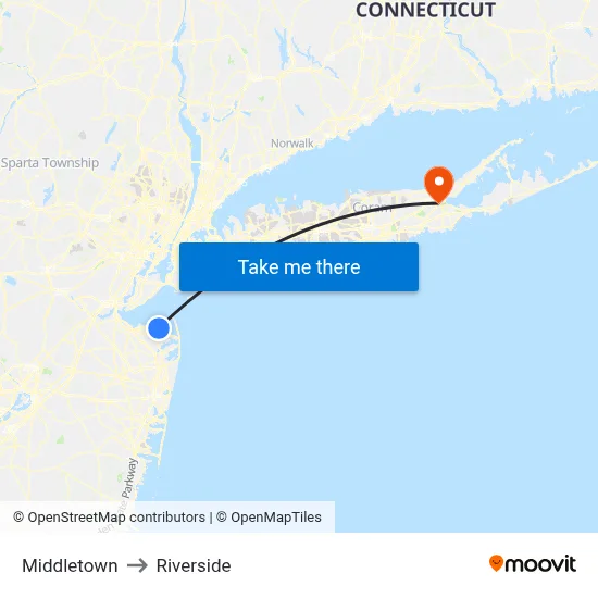 Middletown to Riverside map