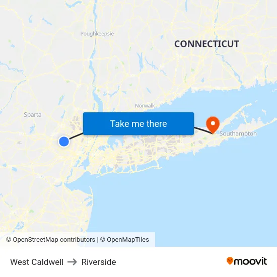 West Caldwell to Riverside map