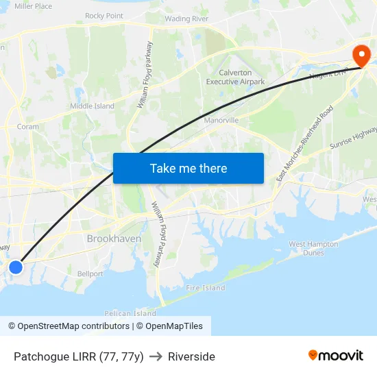 Patchogue LIRR (77, 77y) to Riverside map