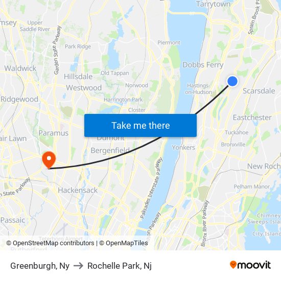 Greenburgh, Ny to Rochelle Park, Nj map