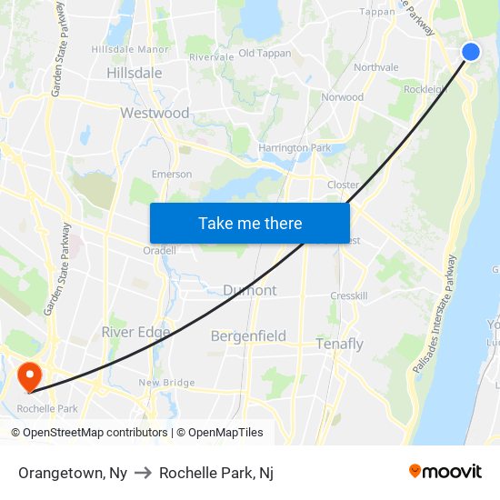Orangetown, Ny to Rochelle Park, Nj map