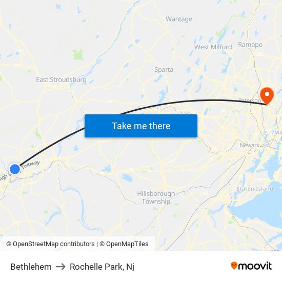 Bethlehem to Rochelle Park, Nj map