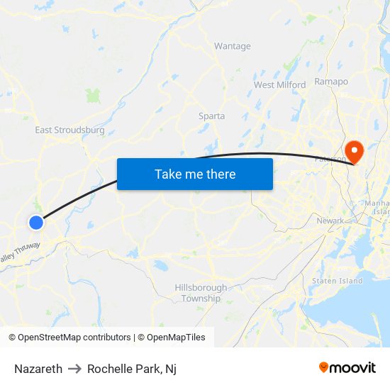 Nazareth to Rochelle Park, Nj map