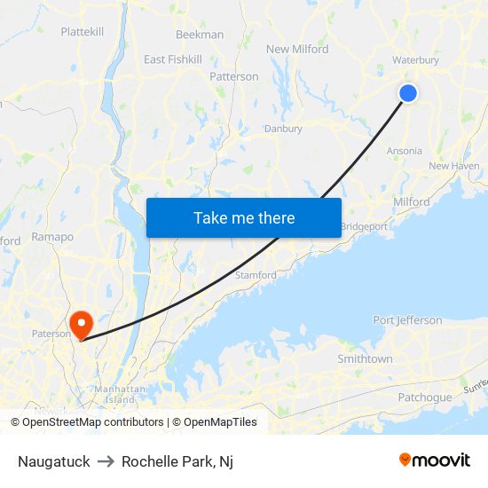 Naugatuck to Rochelle Park, Nj map