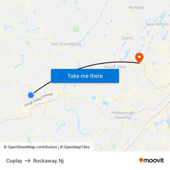 Coplay to Rockaway, Nj map