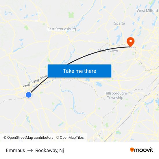 Emmaus to Rockaway, Nj map