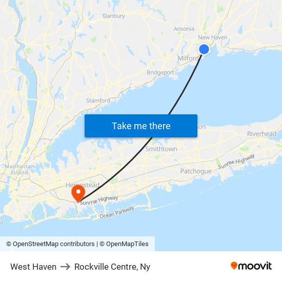 West Haven to Rockville Centre, Ny map