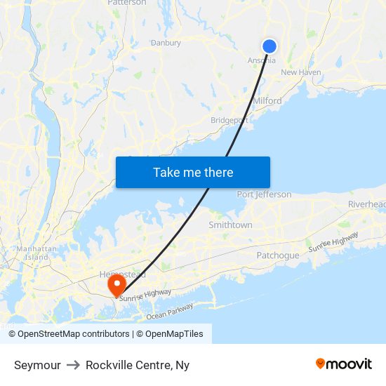 Seymour to Rockville Centre, Ny map