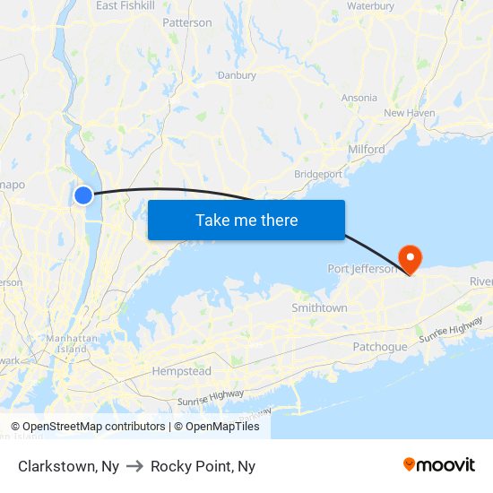 Clarkstown, Ny to Rocky Point, Ny map