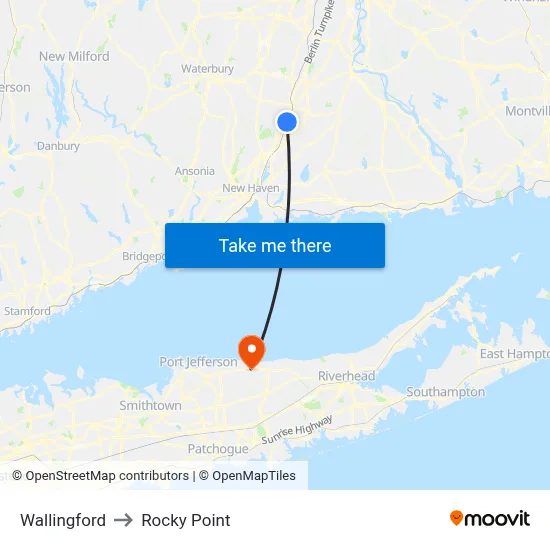 Wallingford to Rocky Point map
