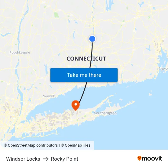 Windsor Locks to Rocky Point map