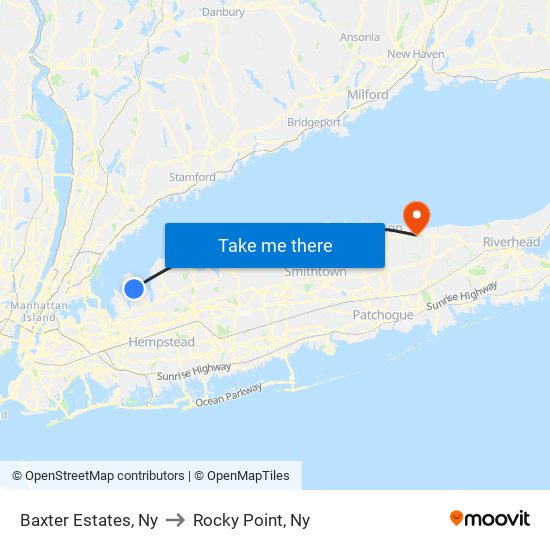 Baxter Estates, Ny to Rocky Point, Ny map