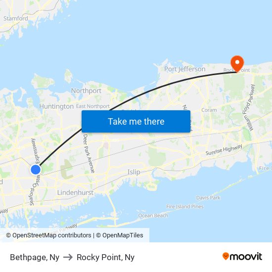 Bethpage, Ny to Rocky Point, Ny map