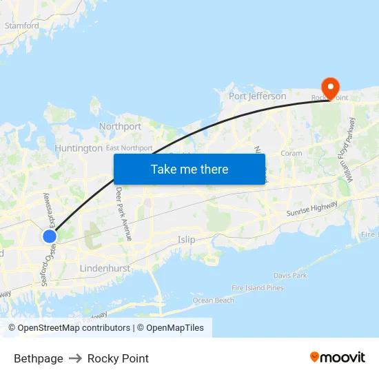 Bethpage to Rocky Point map