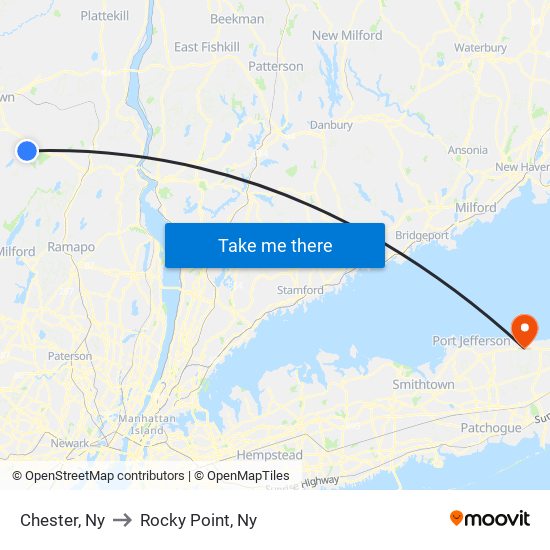 Chester, Ny to Rocky Point, Ny map