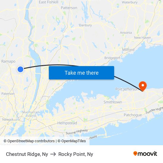 Chestnut Ridge, Ny to Rocky Point, Ny map