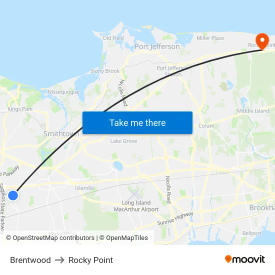 Brentwood to Rocky Point map
