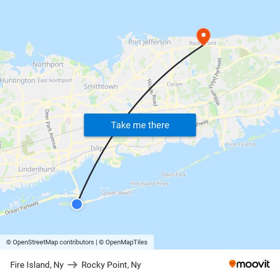 Fire Island, Ny to Rocky Point, Ny map