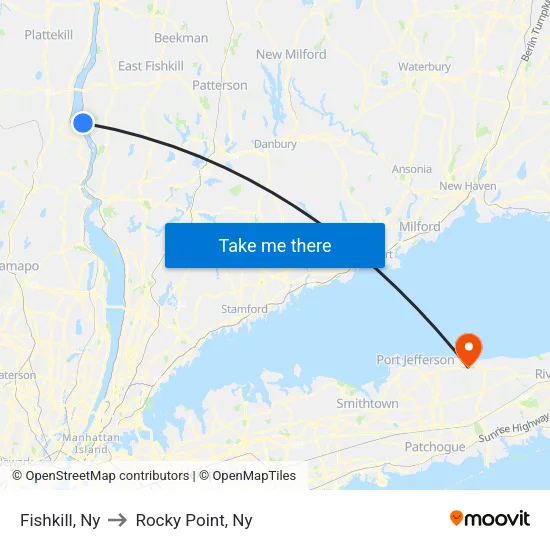Fishkill to Rocky Point, Ny map