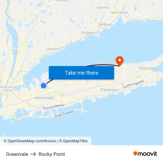 Greenvale to Rocky Point map