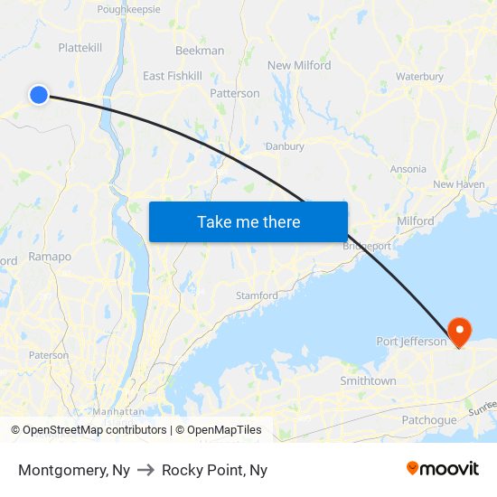 Montgomery, Ny to Rocky Point, Ny map