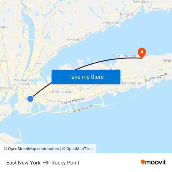 East New York to Rocky Point map