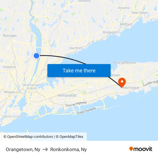 Orangetown, Ny to Ronkonkoma, Ny map