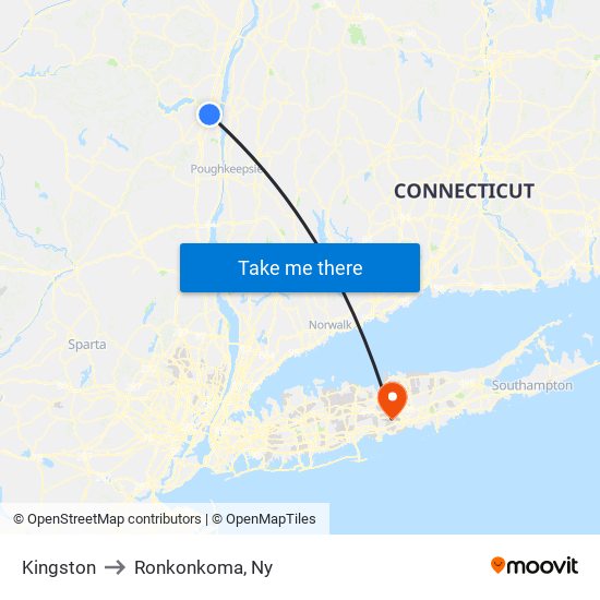 Kingston to Ronkonkoma, Ny map