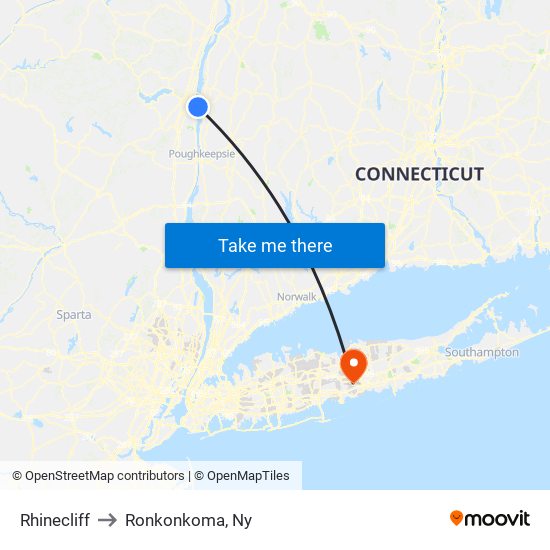 Rhinecliff to Ronkonkoma, Ny map