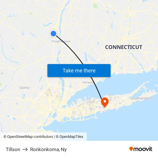 Tillson to Ronkonkoma, Ny map