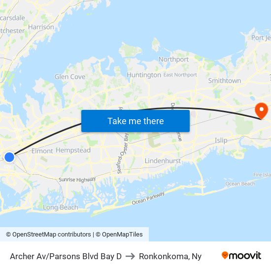 Archer Av/Parsons Blvd Bay D to Ronkonkoma, Ny map