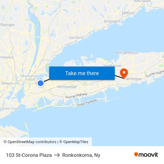 103 St-Corona Plaza to Ronkonkoma, Ny map