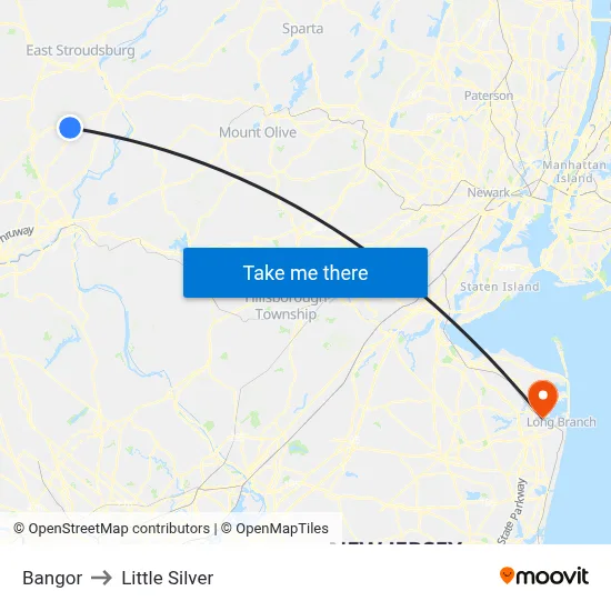 Bangor to Little Silver map
