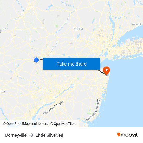 Dorneyville to Little Silver, Nj map