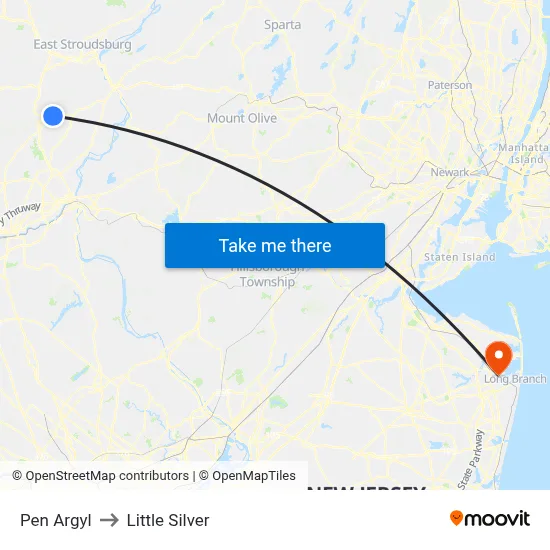 Pen Argyl to Little Silver map