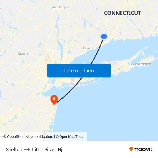 Shelton to Little Silver, Nj map