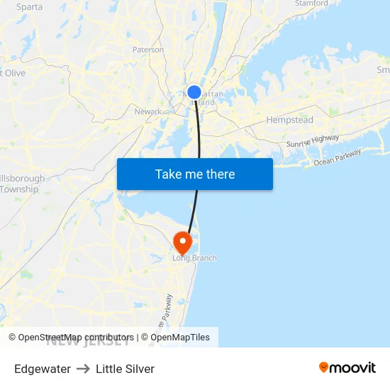 Edgewater to Little Silver map