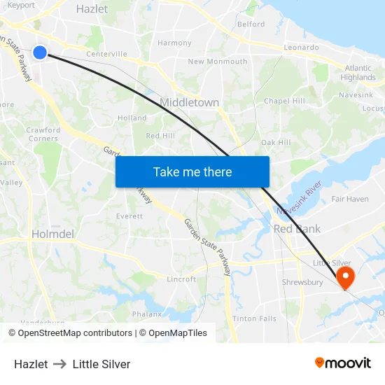 Hazlet to Little Silver map