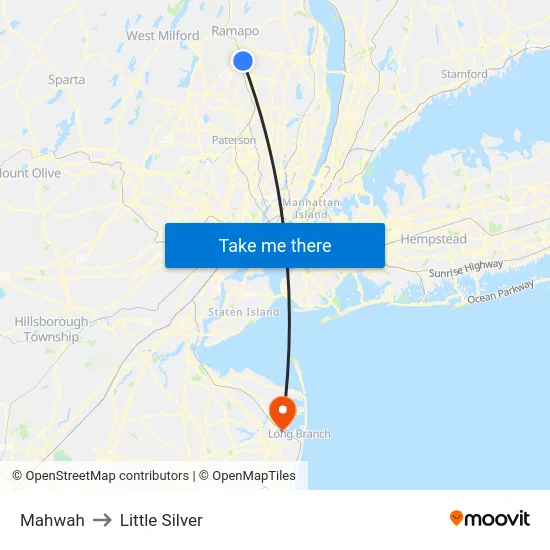 Mahwah to Little Silver map