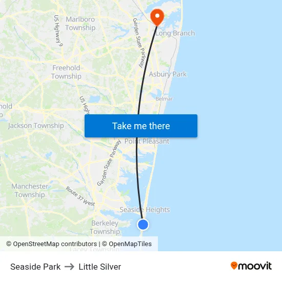 Seaside Park to Little Silver map