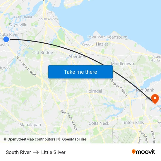 South River to Little Silver map