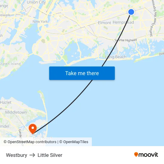 Westbury to Little Silver map