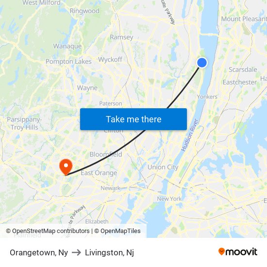 Orangetown, Ny to Livingston, Nj map