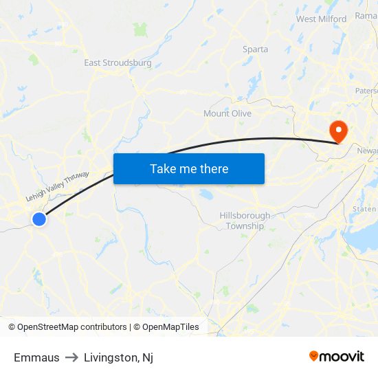 Emmaus to Livingston, Nj map