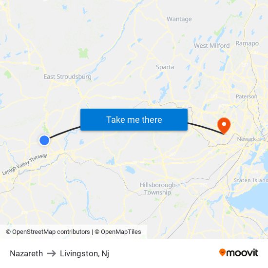 Nazareth to Livingston, Nj map