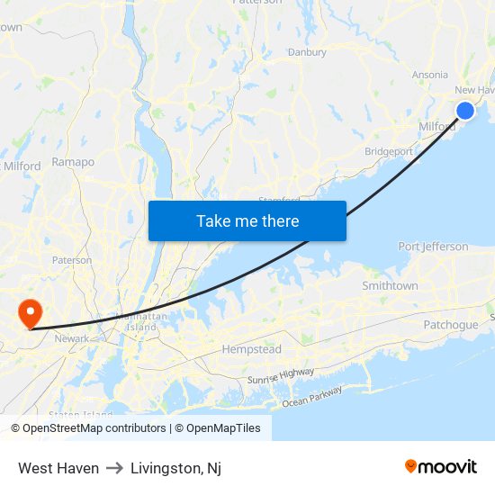 West Haven to Livingston, Nj map