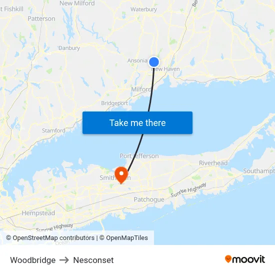 Woodbridge to Nesconset map